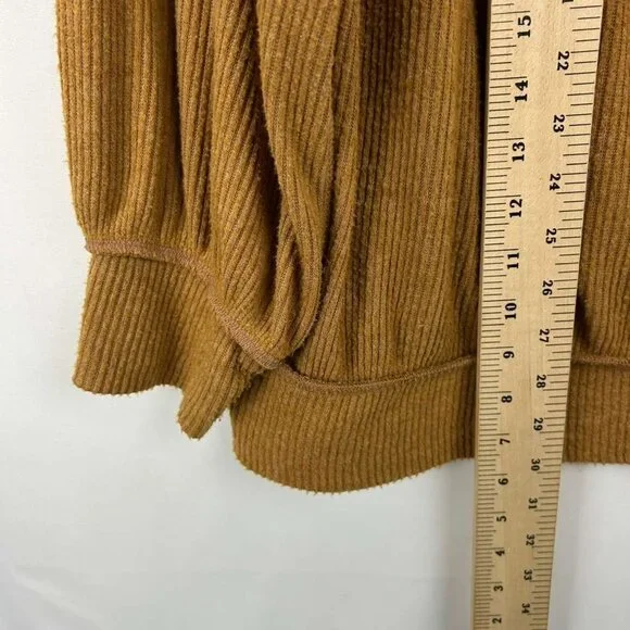 We The Free Women's Size Medium Rayon Blend Ribbed Mustard Cowl Neck Sweater - Picture 4 of 12